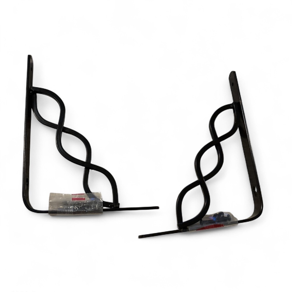 Rubbermaid Black Metal Shelf Brackets 8x6”Decorative Swirl Wall Mount Pair